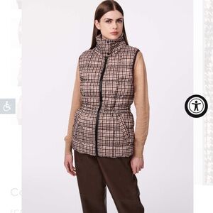 NWT BERNARDO Large Zip Up Brown Plaid Puffer Vest Made From Recycled Bottles